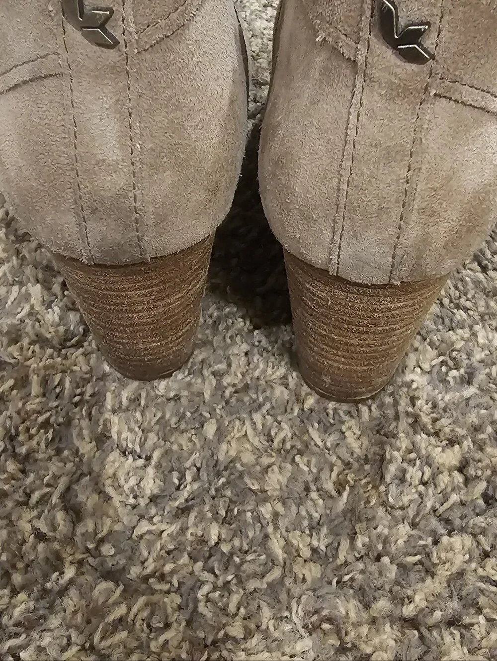 KOOLABURRA by UGG Zip Stacked Heel Suede Ankle Boots 9.5 Camel/Beige 3.25